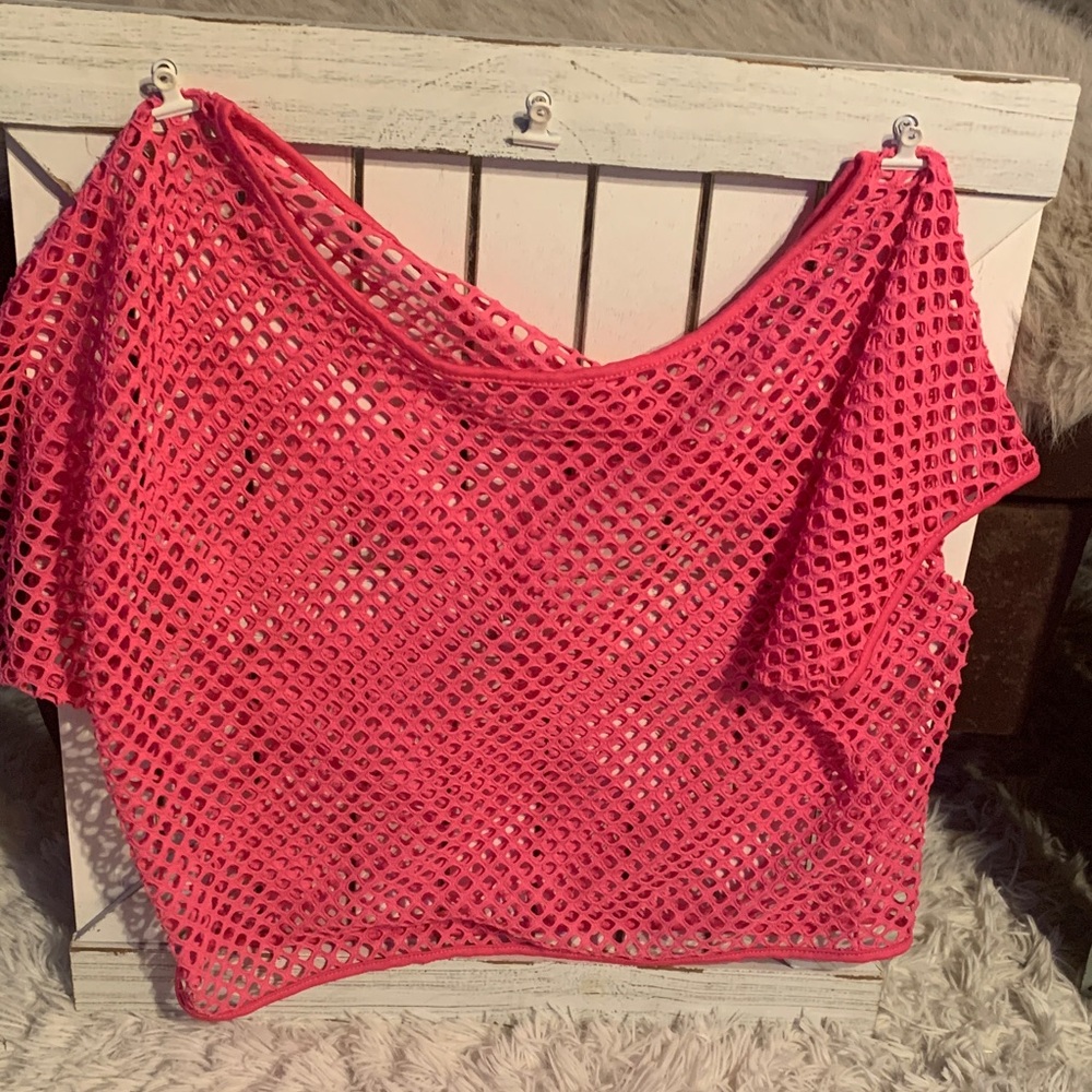 Bright Pink Crochet Mesh Crop Top
